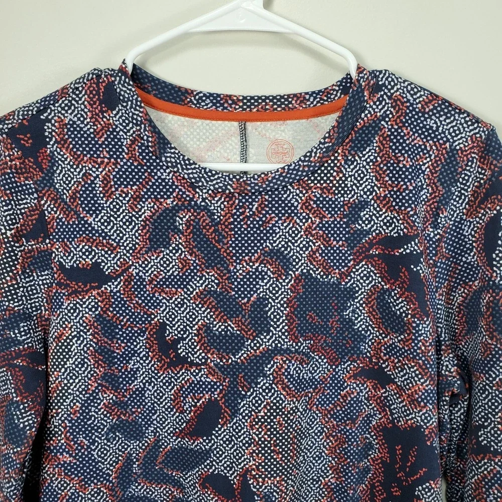 Tory Burch Dahlia‎ Dress Size M Long Sleeve Navy Floral Drop Waist Pima Cotton